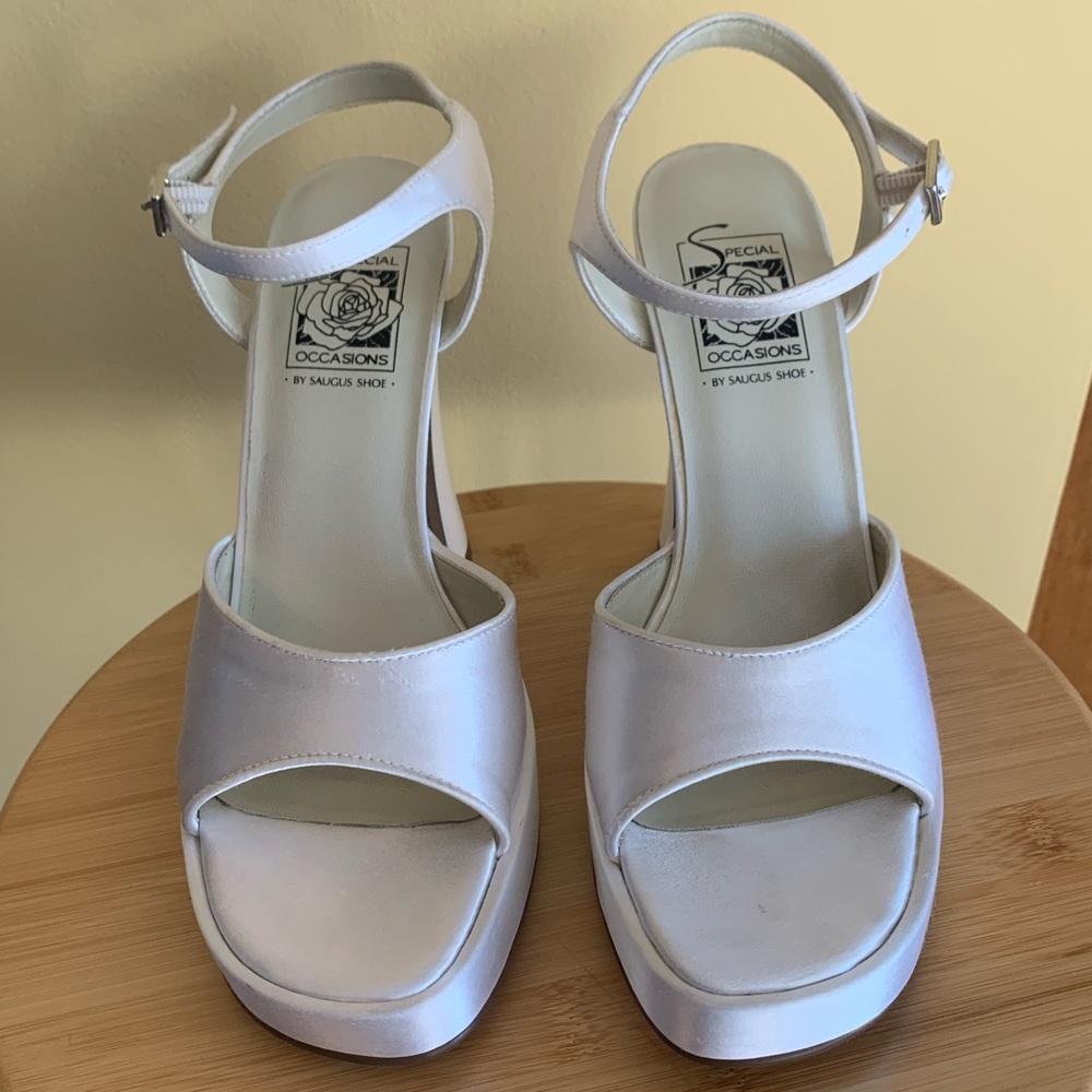 Satin-White Platform Heels (8.5) - Picture 3 of 6